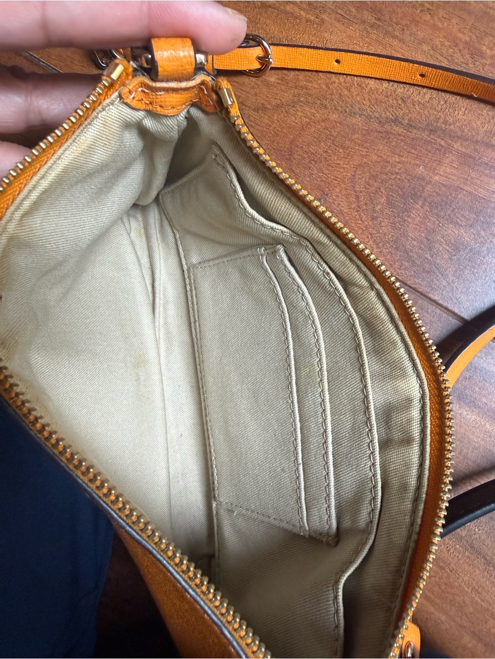 Coach Orange Leather Crossbody with Gold Chain Detail - Picture 6 of 8